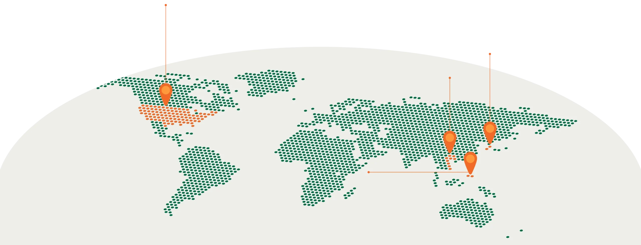 A worldwide map showing the location of our corporate branches with pins on the United States, the Philippines, South Korea, and Vietnam.